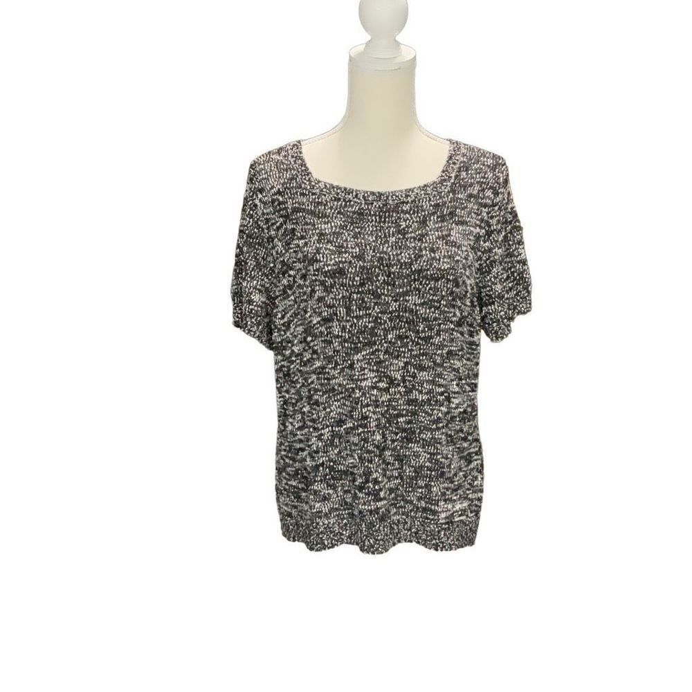 Sag Harbor Petite Black Silver Knit Short Sleeve Top Size XLP